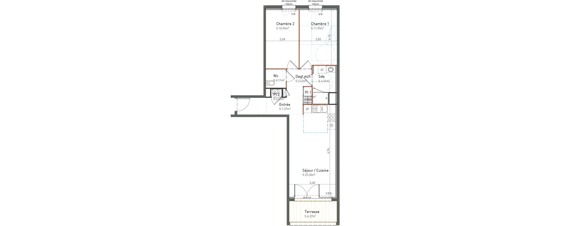 Appartement T3 de 64,05 m2 &agrave; Saint-Herblain La bouvardiere