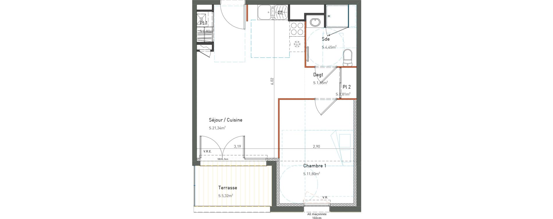 Appartement T2 de 40,85 m2 &agrave; Saint-Herblain La bouvardiere