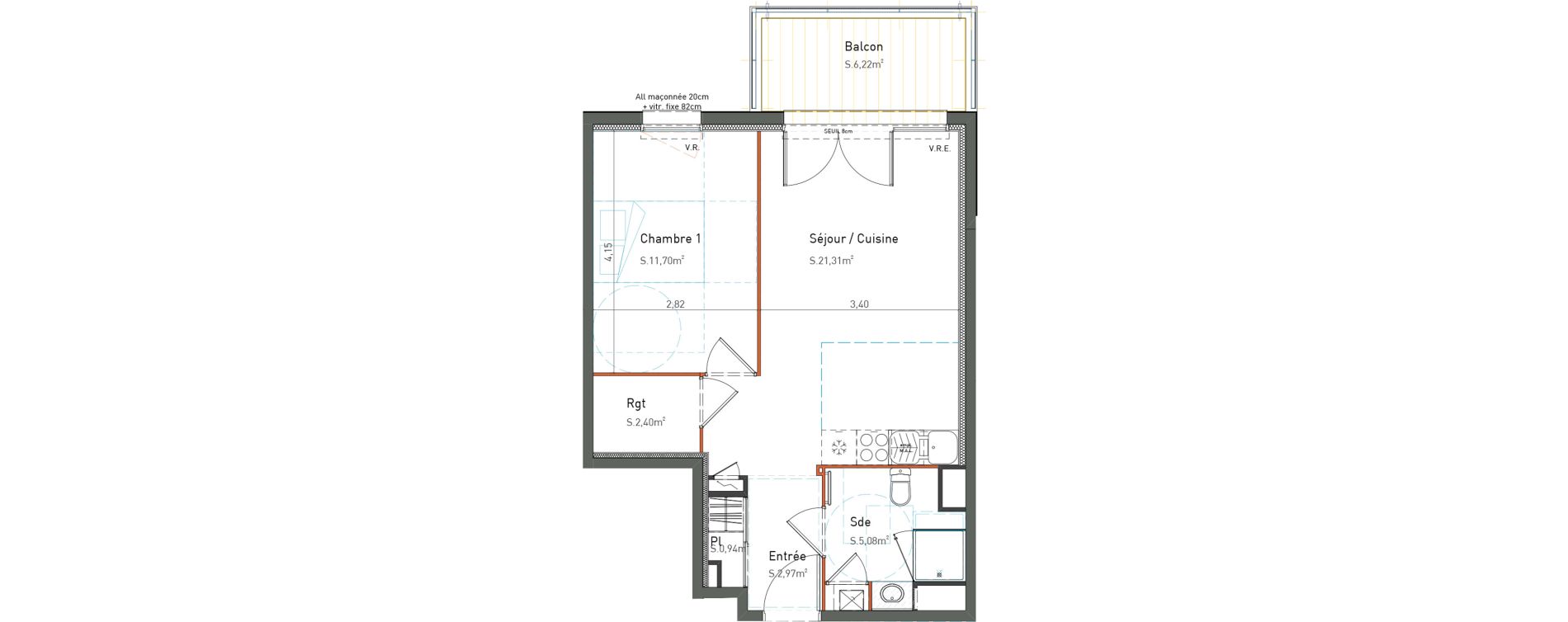 Appartement T2 de 44,40 m2 &agrave; Saint-Herblain La bouvardiere