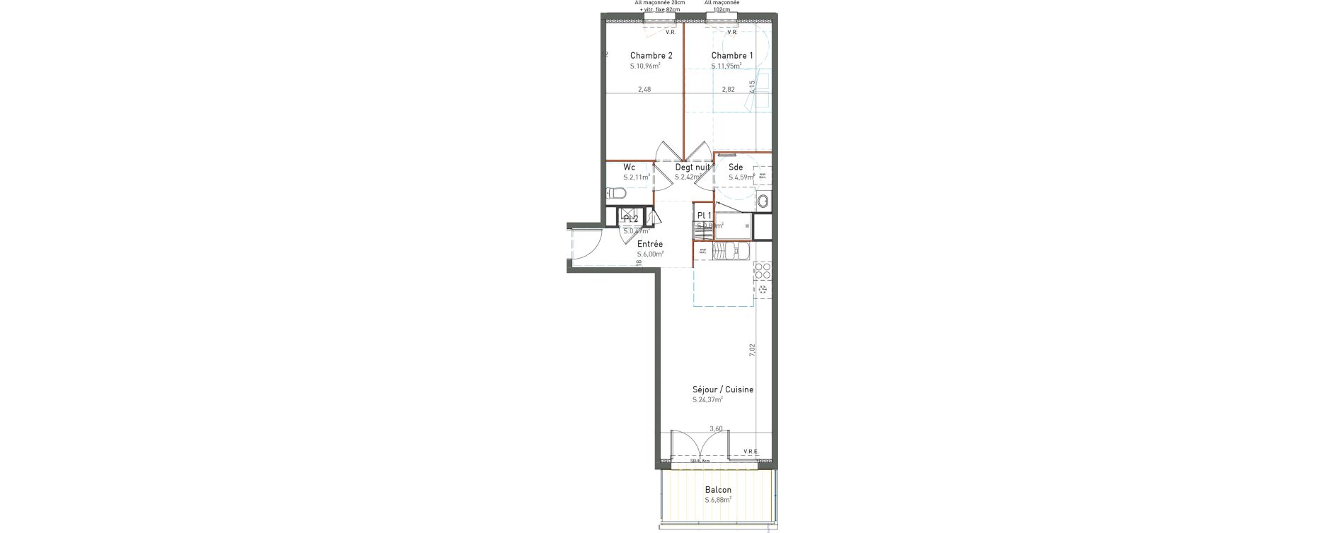 Appartement T3 de 63,67 m2 &agrave; Saint-Herblain La bouvardiere