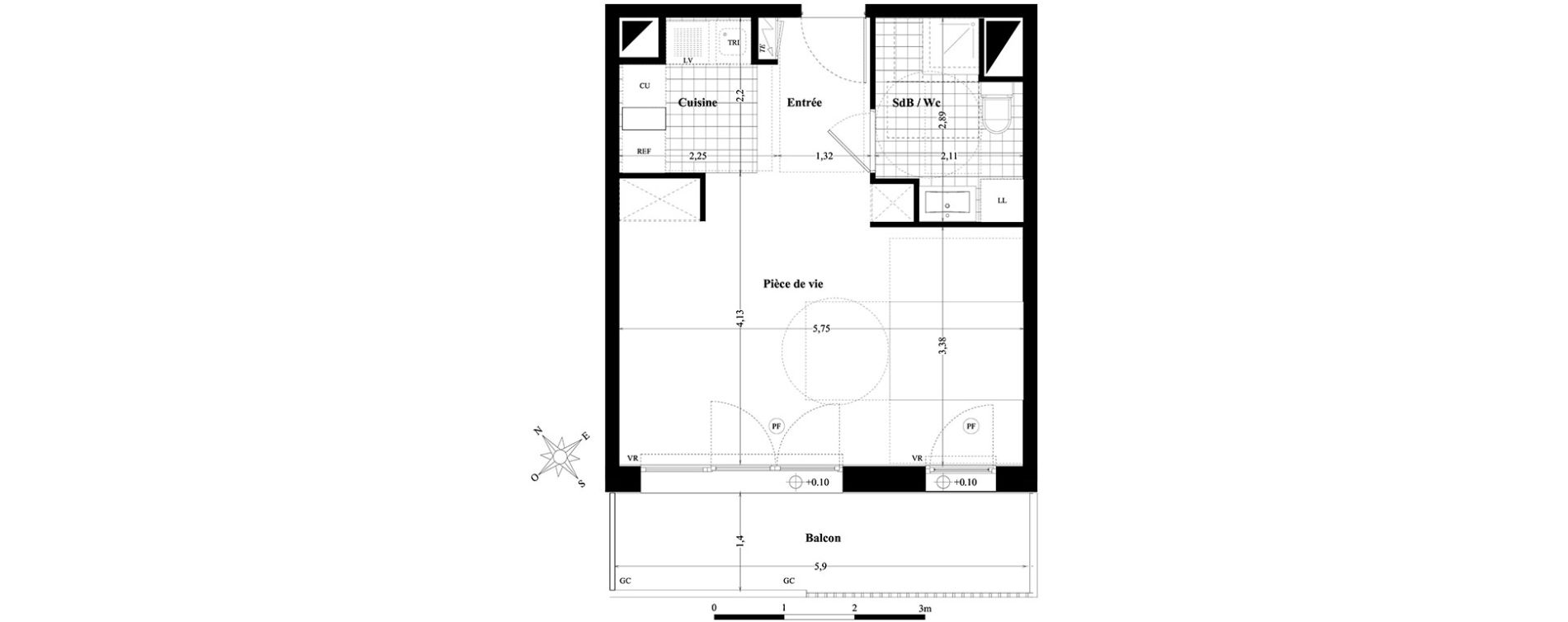 Appartement T1 de 34,80 m2 &agrave; Saint-Herblain Preux - cremetterie