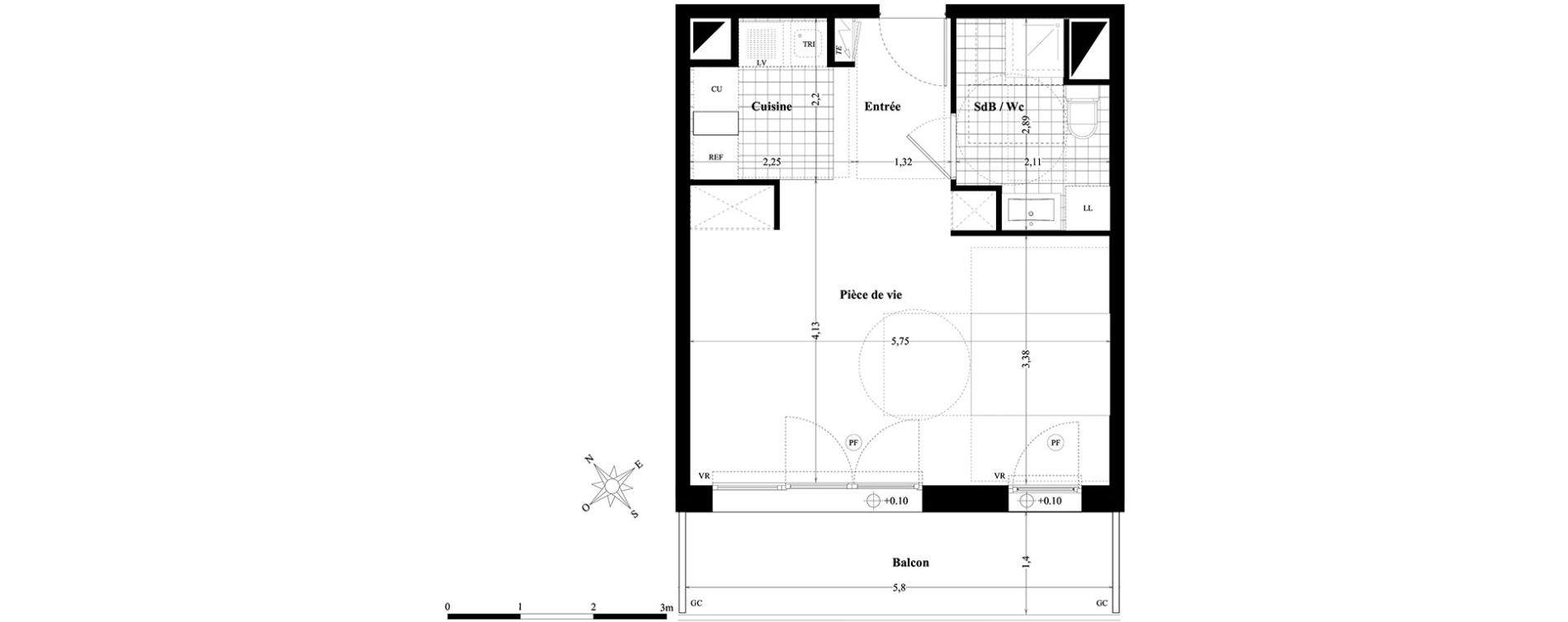 Appartement T1 de 34,80 m2 &agrave; Saint-Herblain Preux - cremetterie