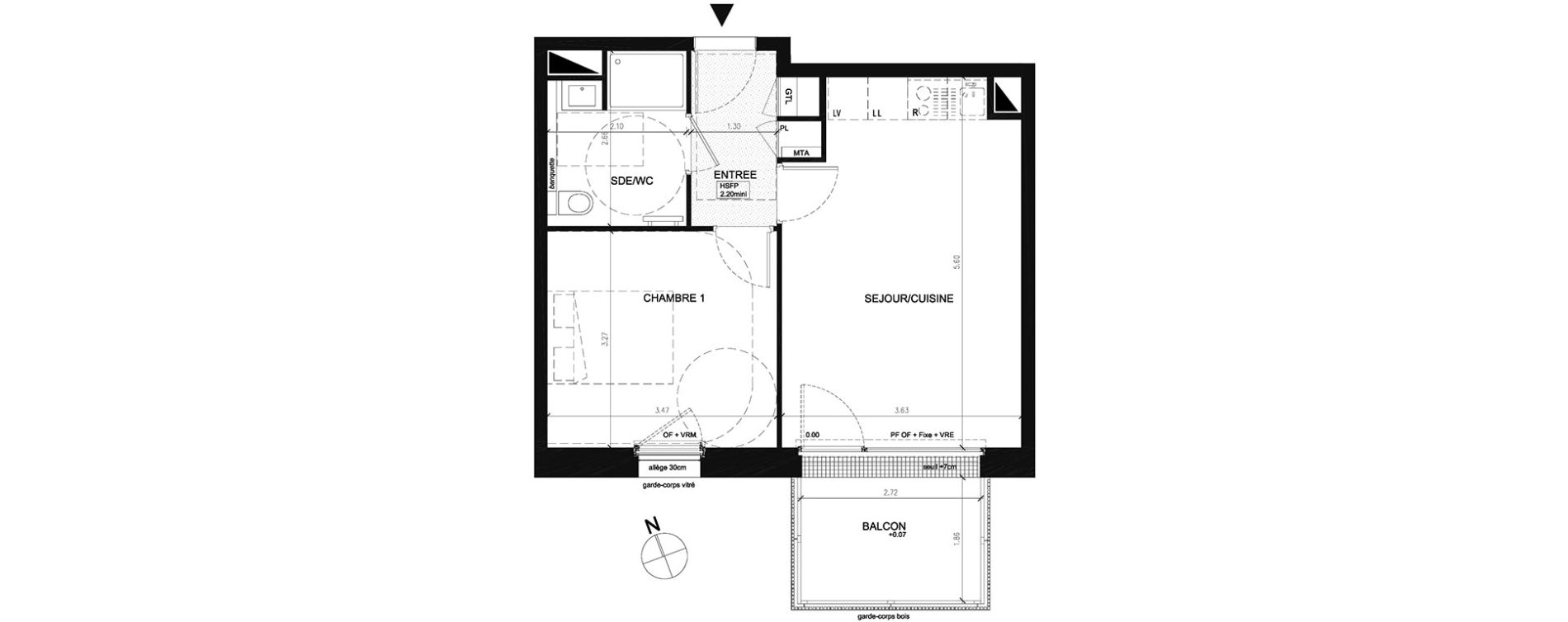 Appartement T2 de 39,60 m2 &agrave; Saint-Herblain Preux - cremetterie