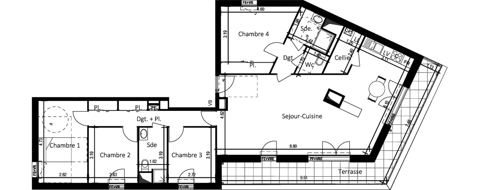 Appartement T5 de 118,60 m2 &agrave; Saint-Nazaire Centre