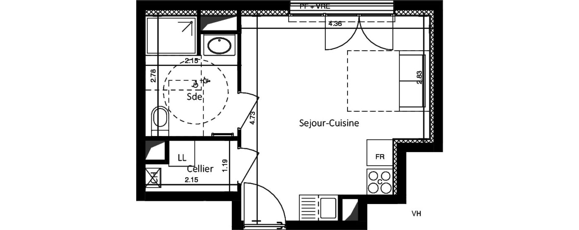 Appartement T1 de 25,80 m2 &agrave; Saint-Nazaire Centre