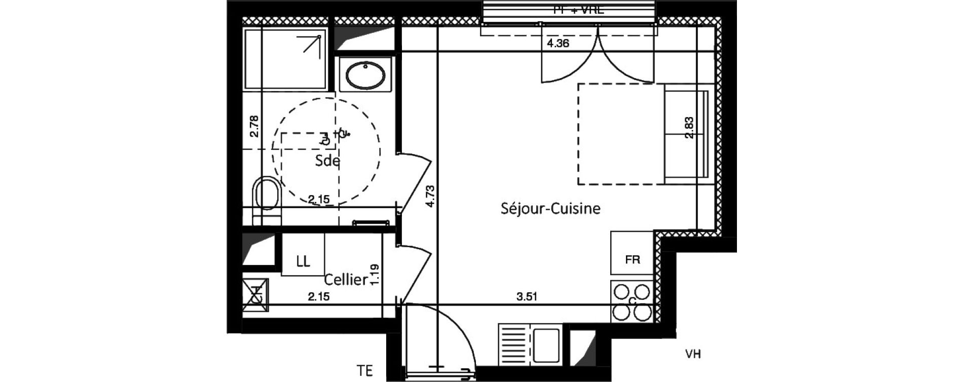 Appartement T1 de 25,80 m2 &agrave; Saint-Nazaire Centre