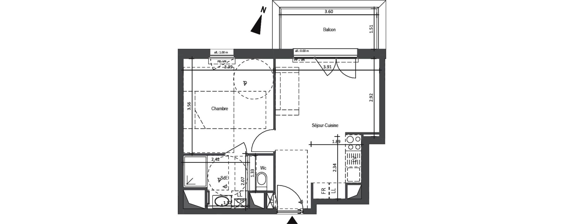 Appartement T2 de 36,25 m2 &agrave; Saint-Nazaire La trebale