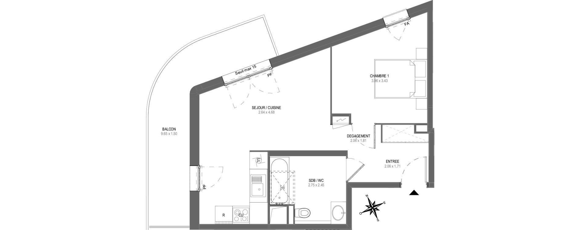 Appartement T2 de 44,00 m2 &agrave; Saint-Nazaire Parc paysager