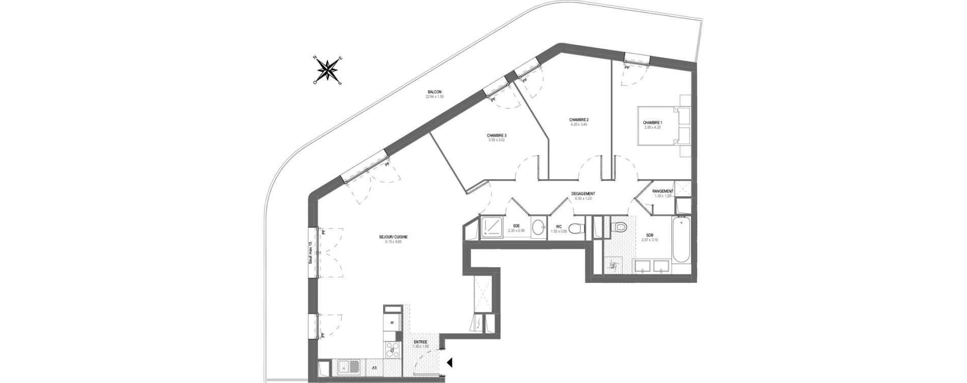 Appartement T4 de 89,80 m2 &agrave; Saint-Nazaire Parc paysager