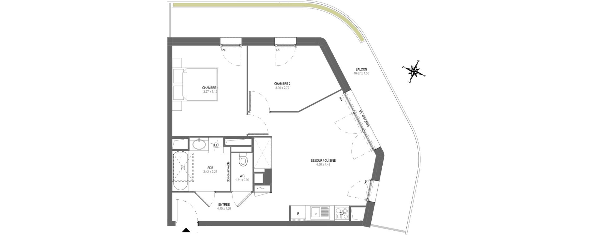 Appartement T3 de 53,70 m2 &agrave; Saint-Nazaire Parc paysager