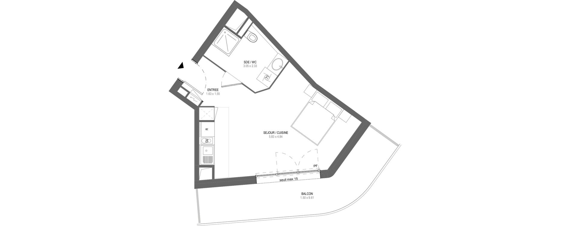 Appartement T1 de 30,50 m2 &agrave; Saint-Nazaire Parc paysager