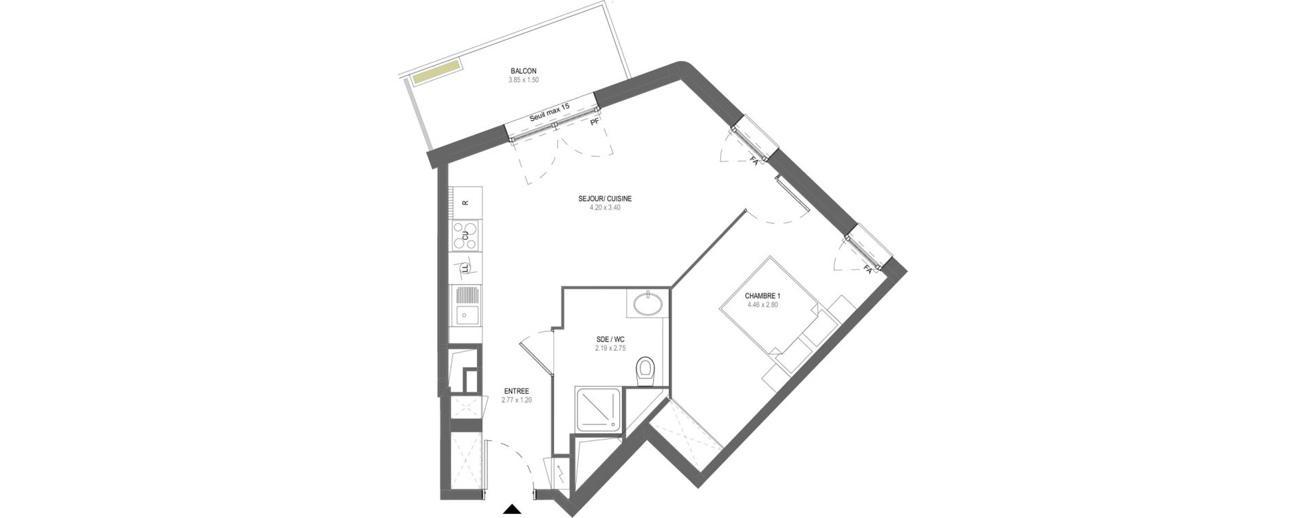 Appartement T2 de 42,20 m2 &agrave; Saint-Nazaire Parc paysager