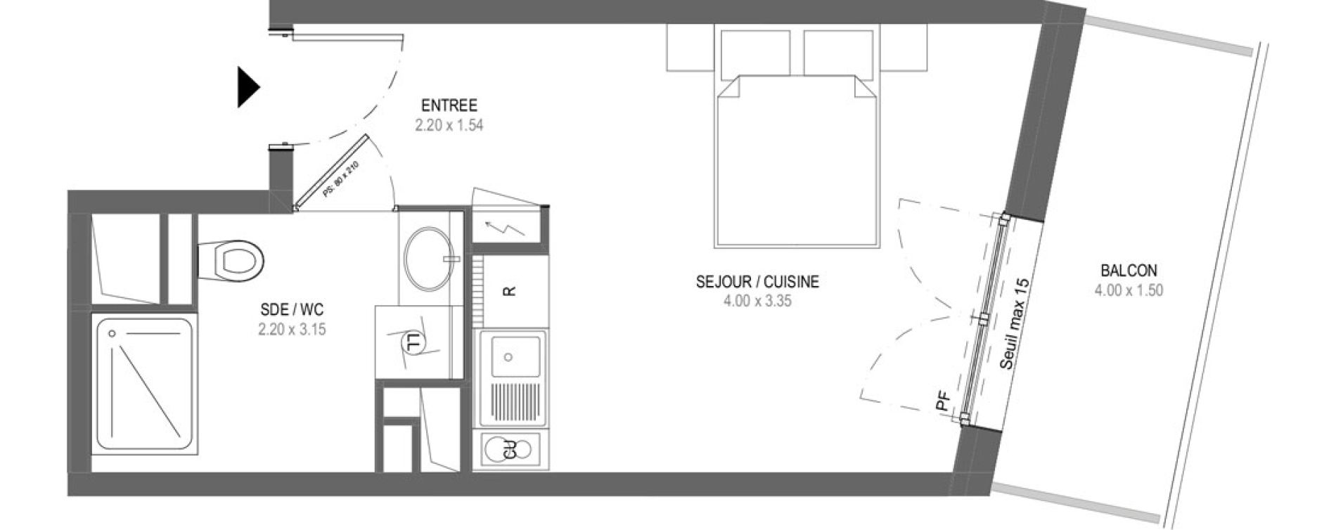 Appartement T1 de 24,70 m2 &agrave; Saint-Nazaire Parc paysager