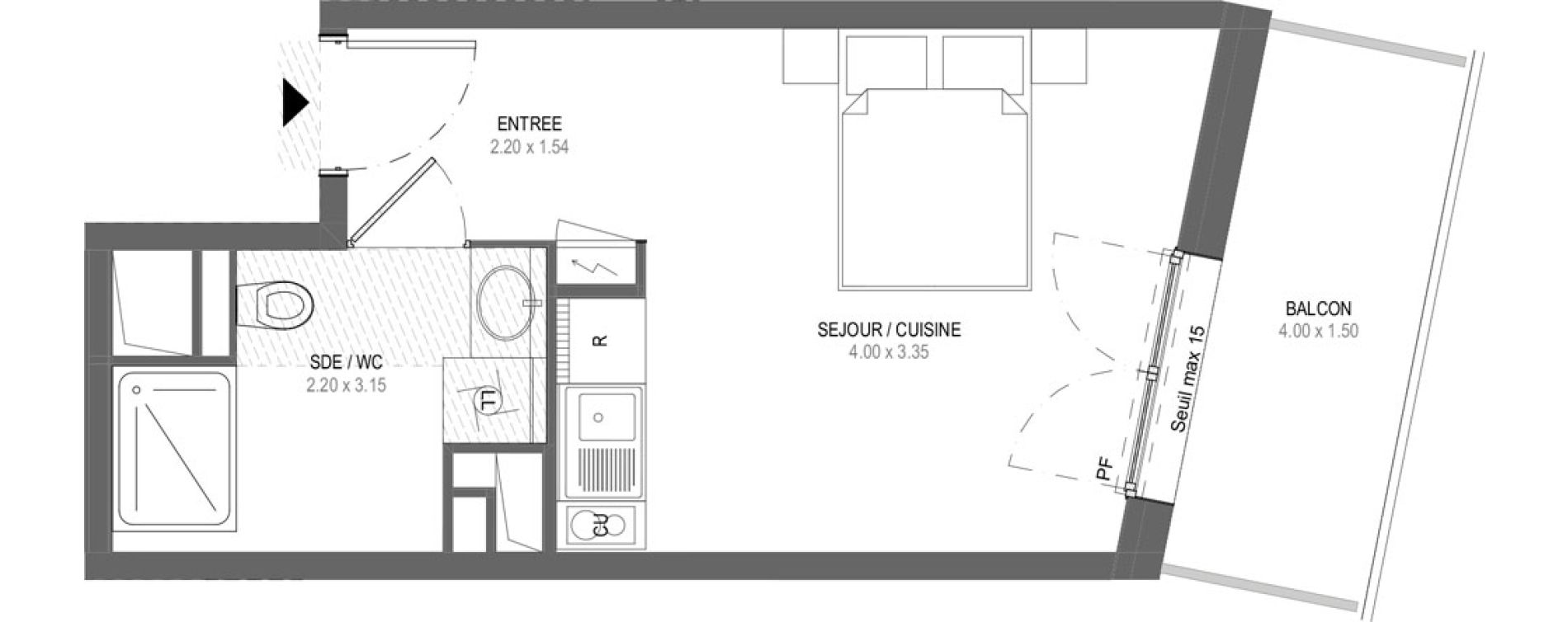 Appartement T1 de 24,70 m2 &agrave; Saint-Nazaire Parc paysager