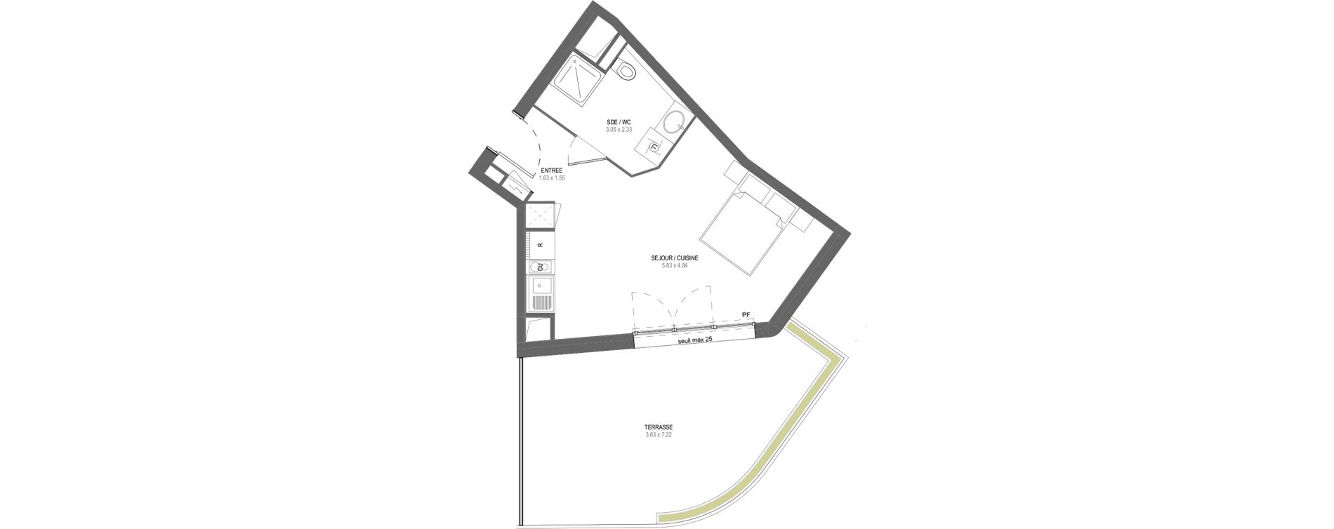 Appartement T1 de 30,50 m2 &agrave; Saint-Nazaire Parc paysager