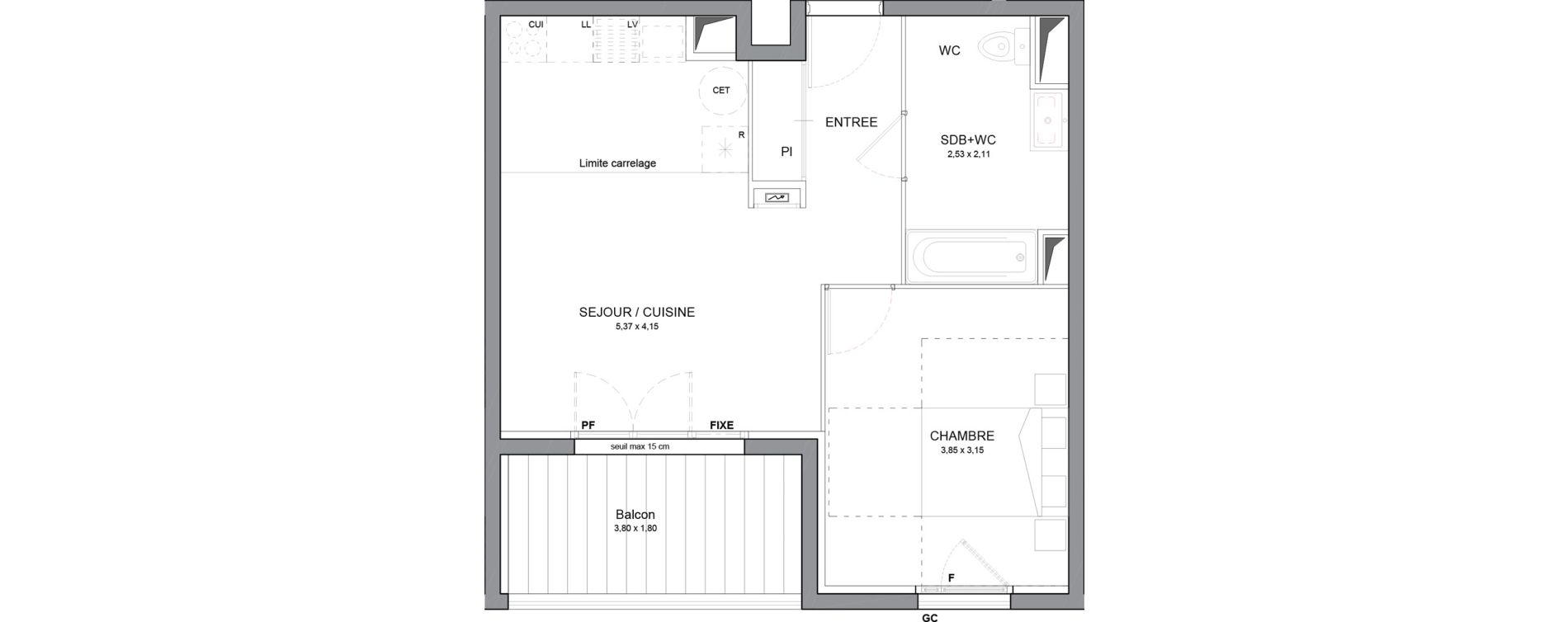 Appartement T2 de 43,38 m2 &agrave; Saint-Nazaire L immaculee