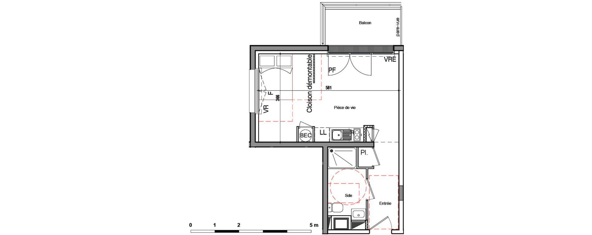 Appartement T1 de 30,00 m2 &agrave; Saint-Nazaire Kerl&eacute;d&eacute;