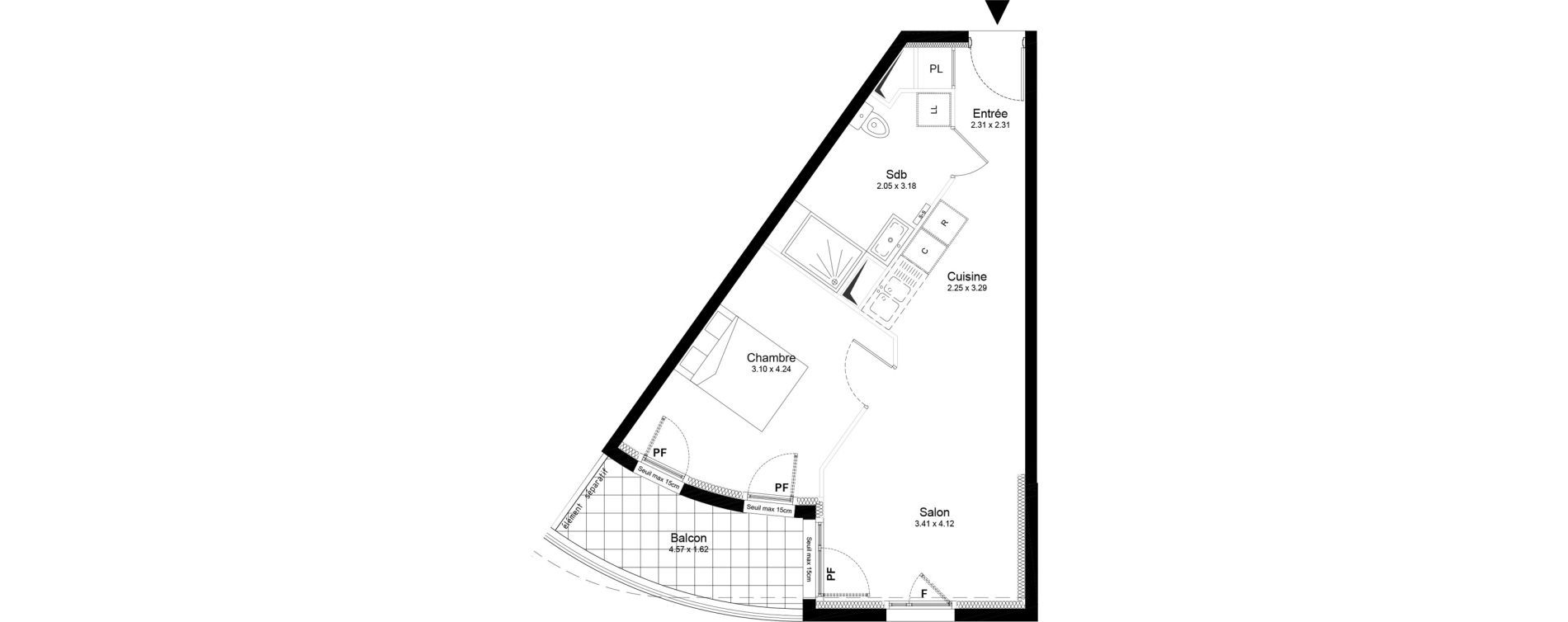 Appartement T2 de 42,40 m2 &agrave; Saint-Nazaire Centre