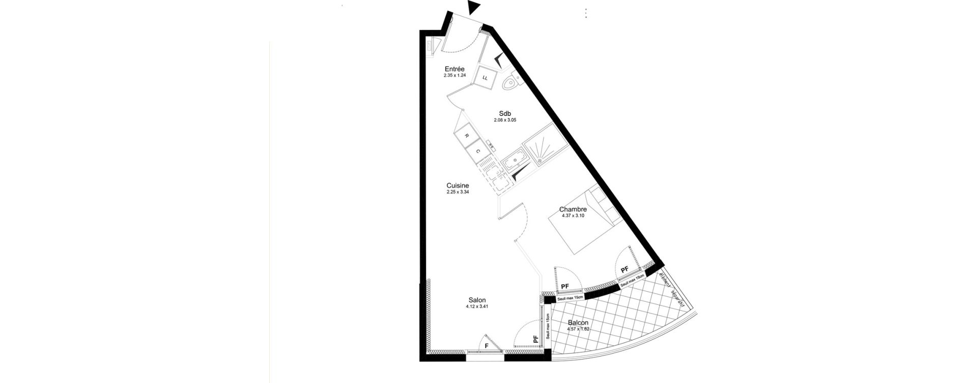 Appartement T2 de 43,22 m2 &agrave; Saint-Nazaire Centre