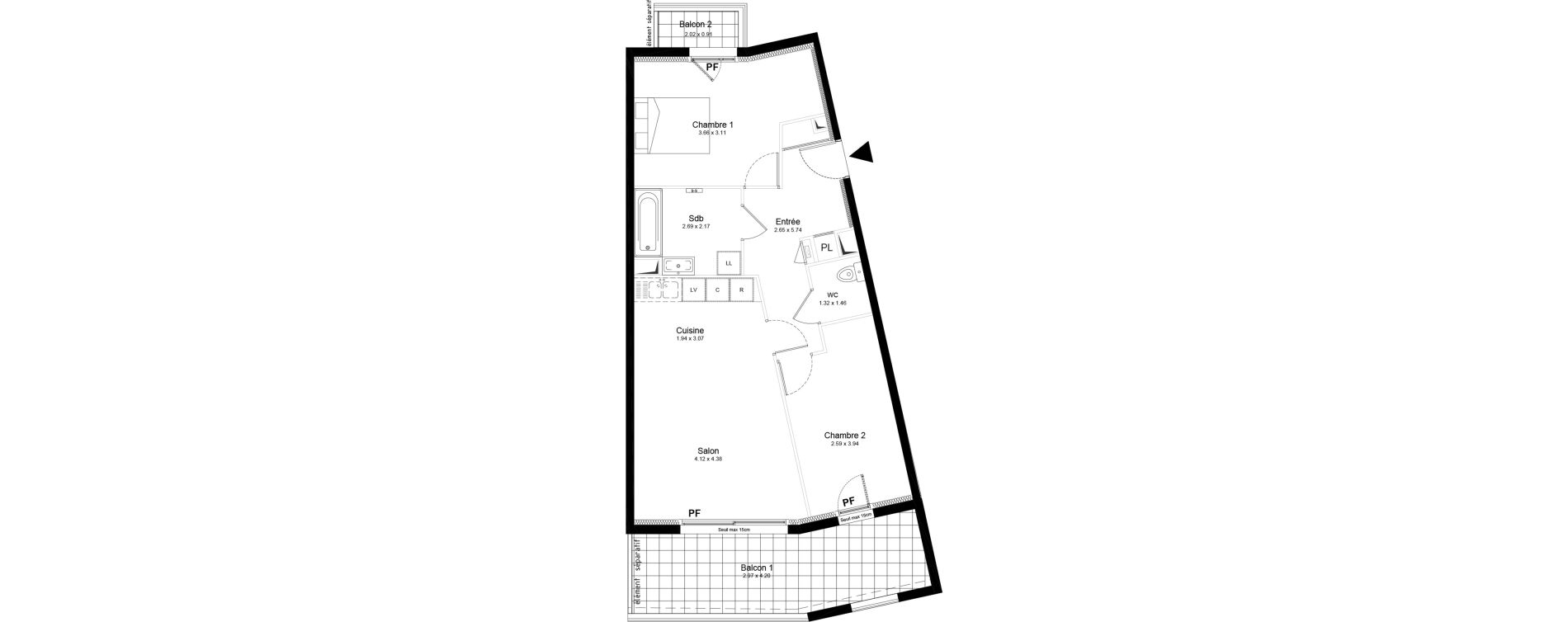 Appartement T3 de 63,42 m2 &agrave; Saint-Nazaire Centre