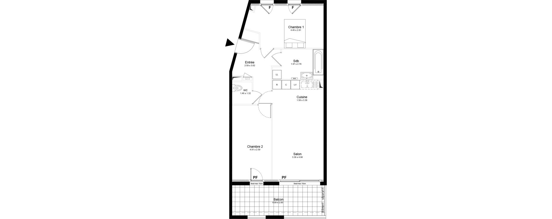 Appartement T3 de 64,13 m2 &agrave; Saint-Nazaire Centre