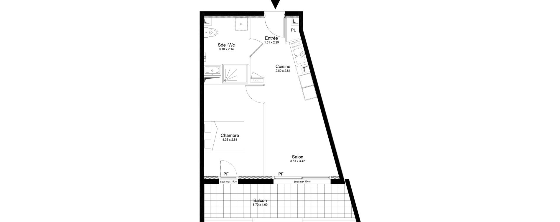 Appartement T2 de 38,50 m2 &agrave; Saint-Nazaire Centre