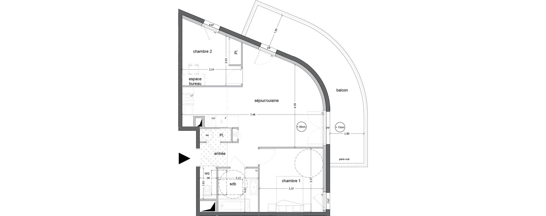 Appartement T3 de 57,91 m2 &agrave; Saint-Nazaire Ville &egrave;s martin