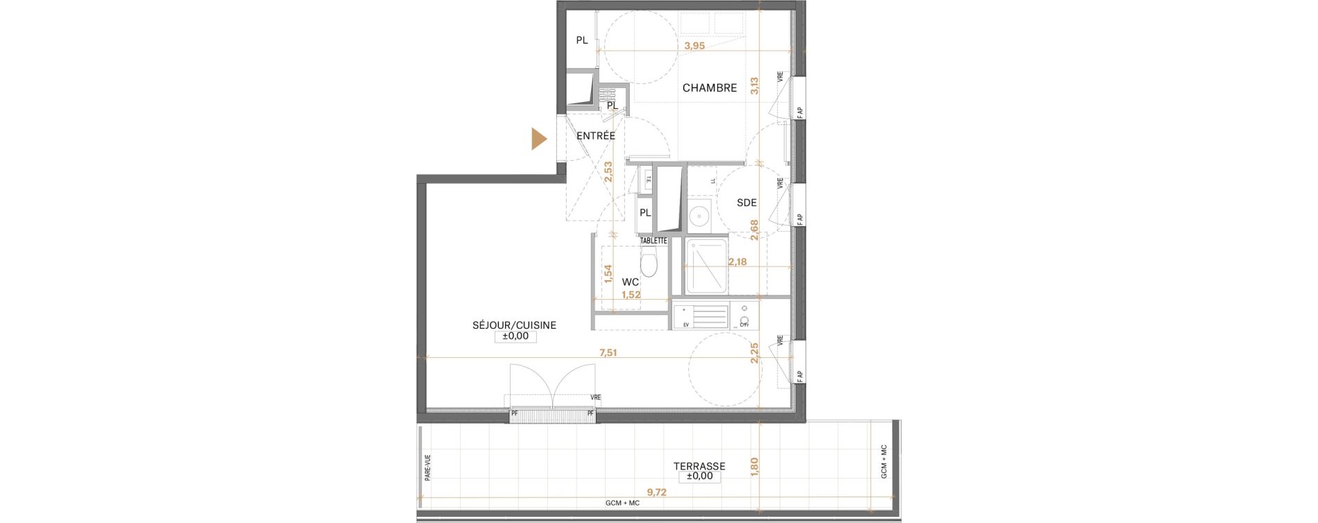 Appartement T2 de 49,90 m2 &agrave; Saint-S&eacute;bastien-Sur-Loire Centre