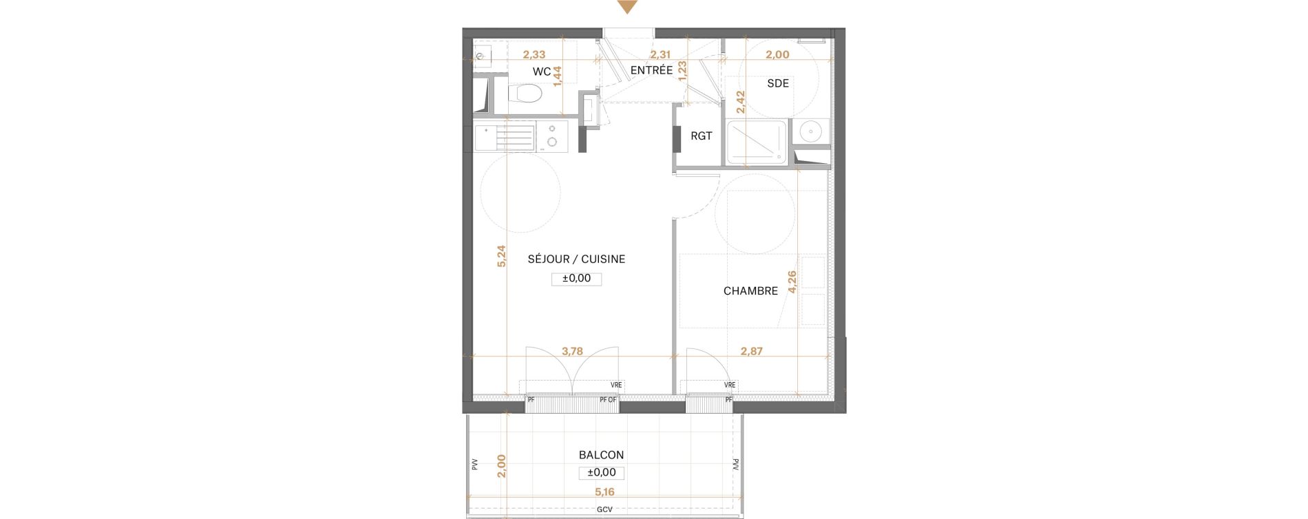 Appartement T2 de 42,86 m2 &agrave; Saint-S&eacute;bastien-Sur-Loire Centre