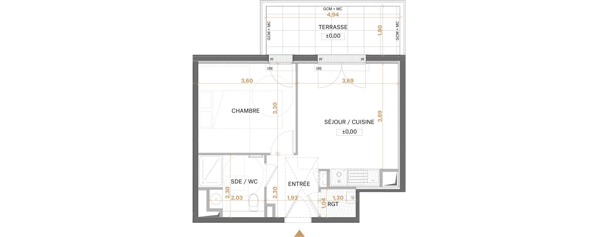 Appartement T2 de 37,29 m2 &agrave; Saint-S&eacute;bastien-Sur-Loire Centre