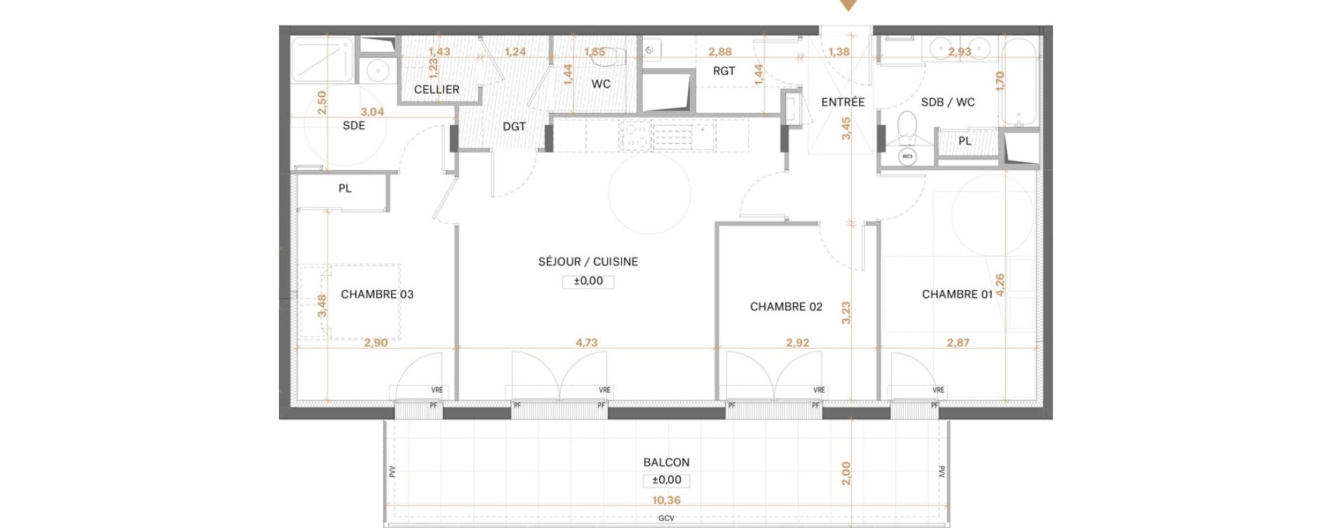 Appartement T4 de 86,04 m2 &agrave; Saint-S&eacute;bastien-Sur-Loire Centre