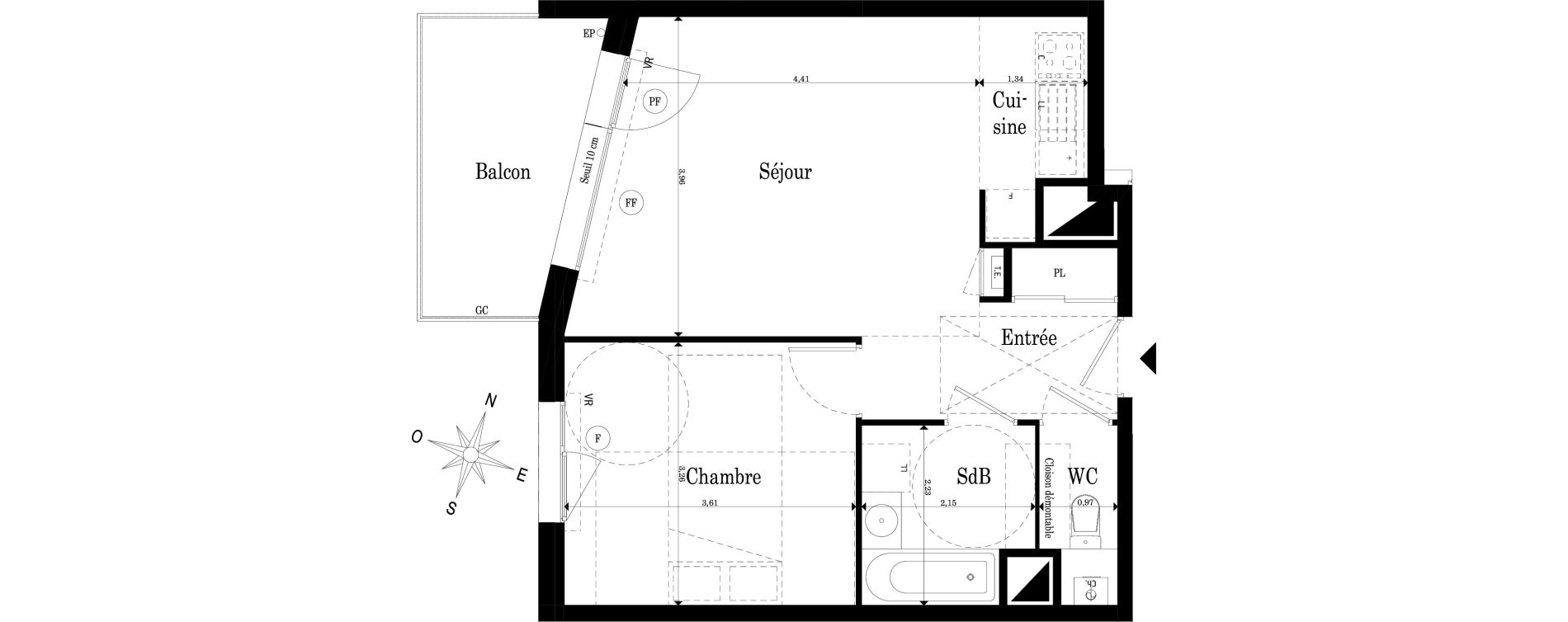 Appartement T2 de 44,24 m2 &agrave; Saint-S&eacute;bastien-Sur-Loire Jaunaie - profondine