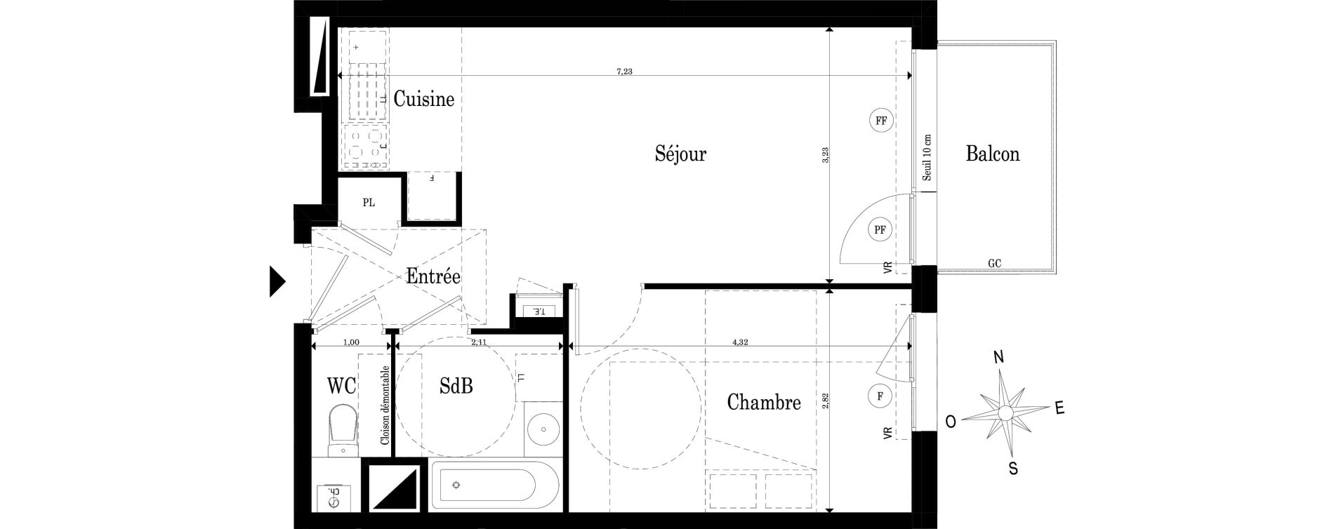 Appartement T2 de 43,04 m2 &agrave; Saint-S&eacute;bastien-Sur-Loire Jaunaie - profondine