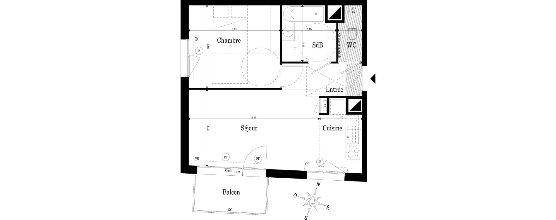 Appartement T2 de 41,85 m2 &agrave; Saint-S&eacute;bastien-Sur-Loire Jaunaie - profondine