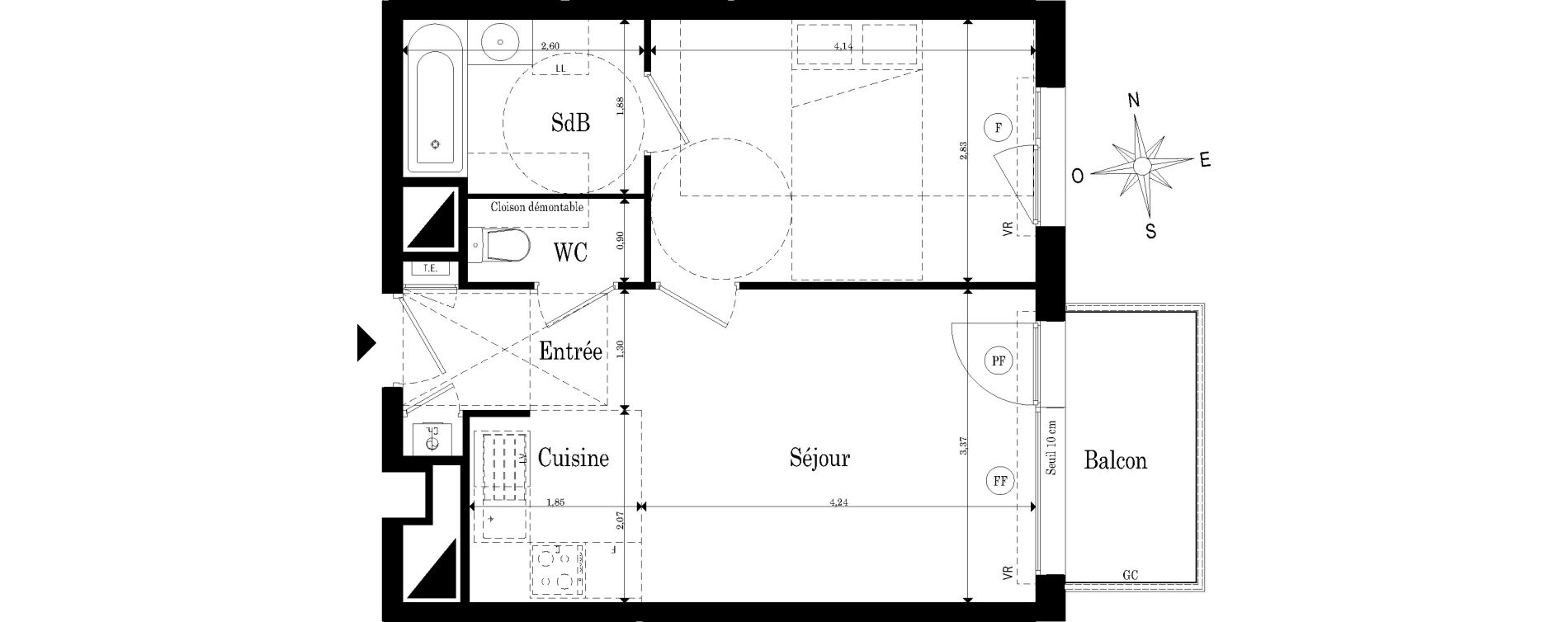 Appartement T2 de 39,89 m2 &agrave; Saint-S&eacute;bastien-Sur-Loire Jaunaie - profondine