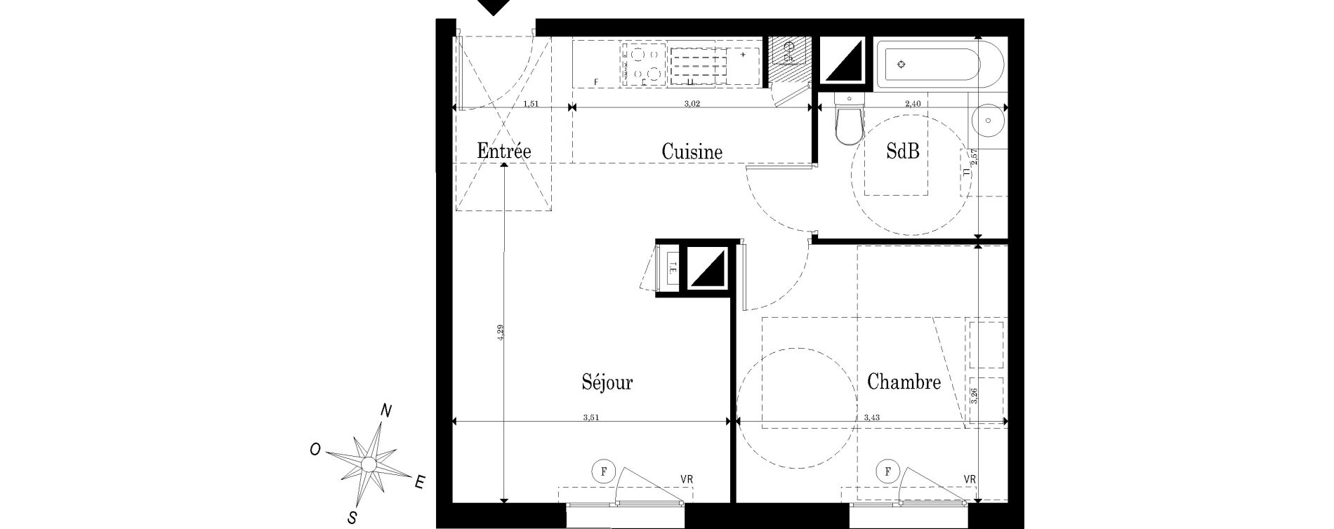 Appartement T2 de 39,25 m2 &agrave; Saint-S&eacute;bastien-Sur-Loire Jaunaie - profondine
