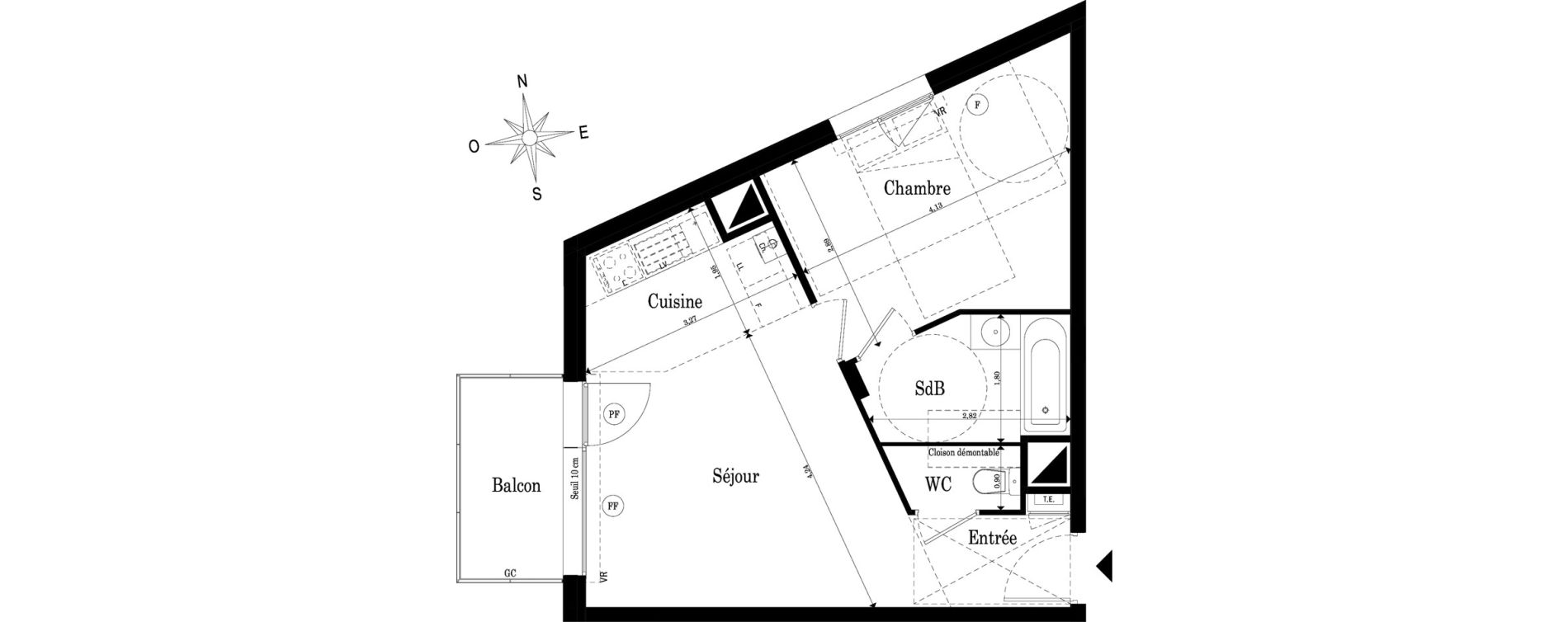 Appartement T2 de 42,16 m2 &agrave; Saint-S&eacute;bastien-Sur-Loire Jaunaie - profondine