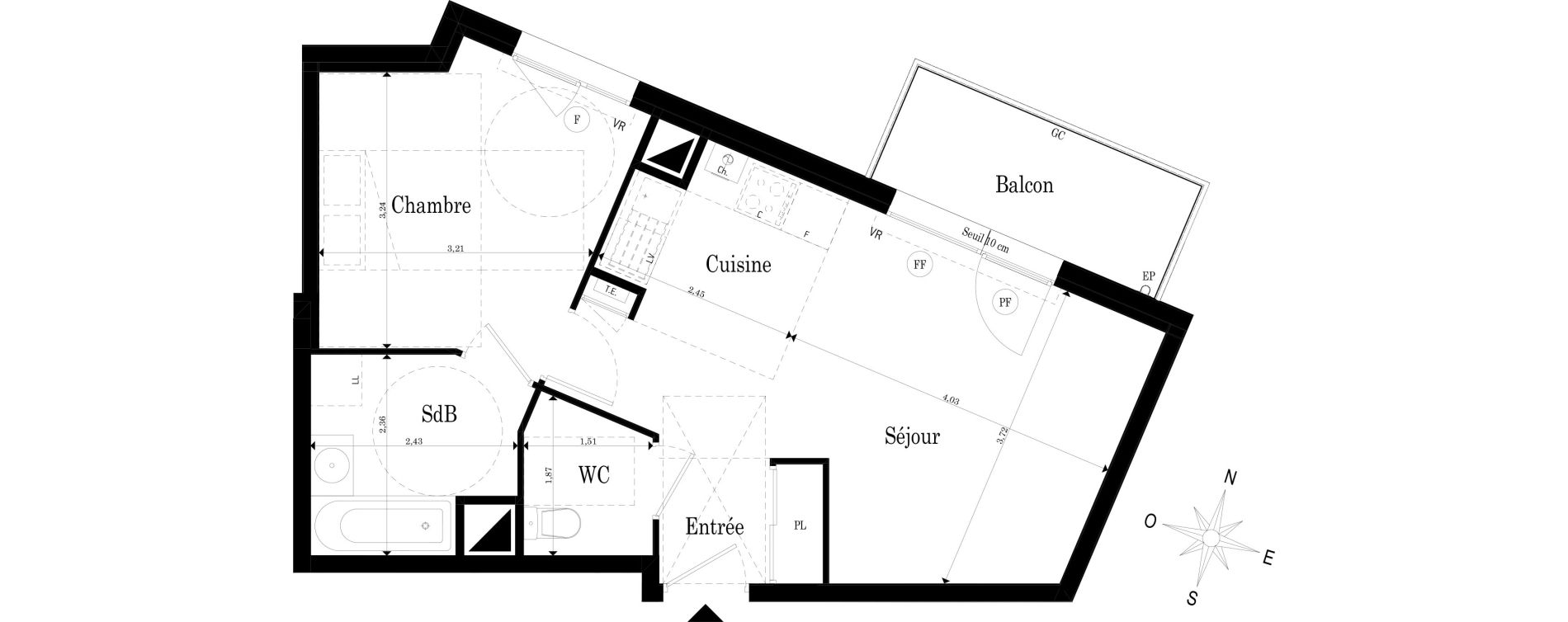 Appartement T2 de 43,62 m2 &agrave; Saint-S&eacute;bastien-Sur-Loire Jaunaie - profondine