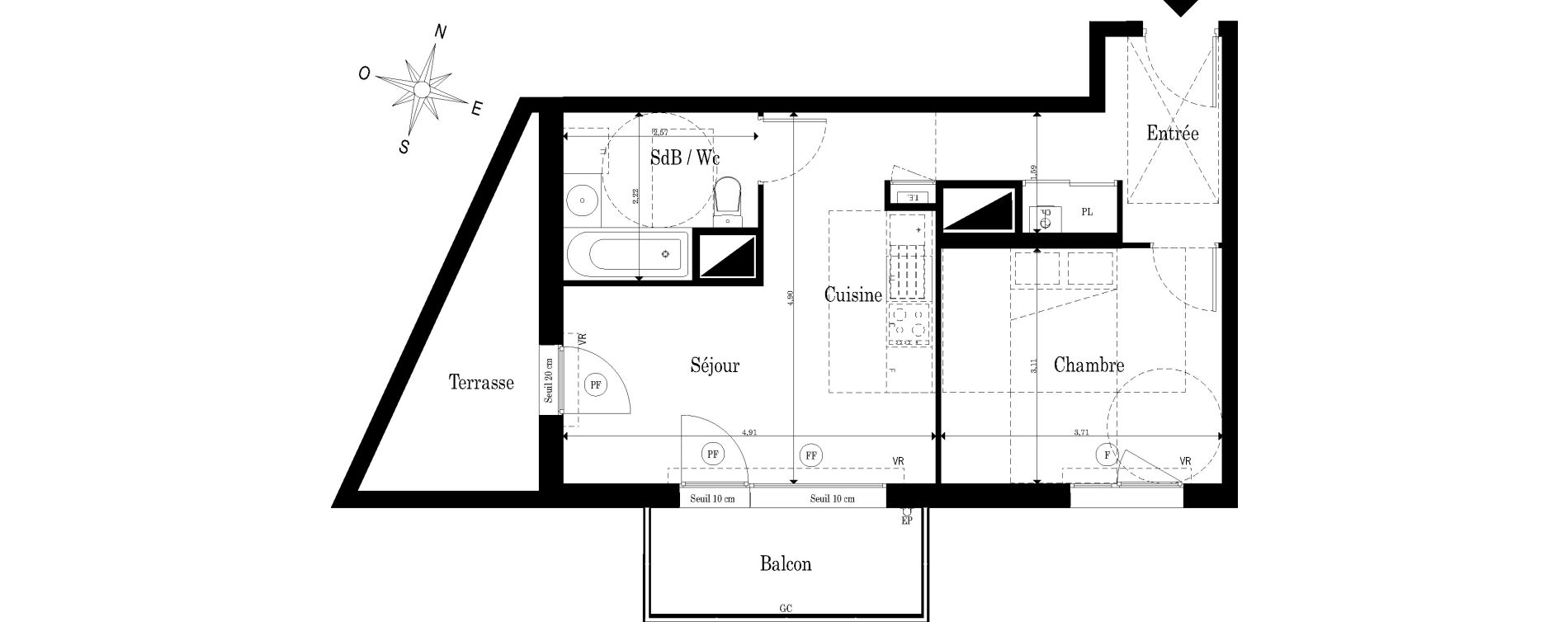 Appartement T2 de 41,21 m2 &agrave; Saint-S&eacute;bastien-Sur-Loire Jaunaie - profondine