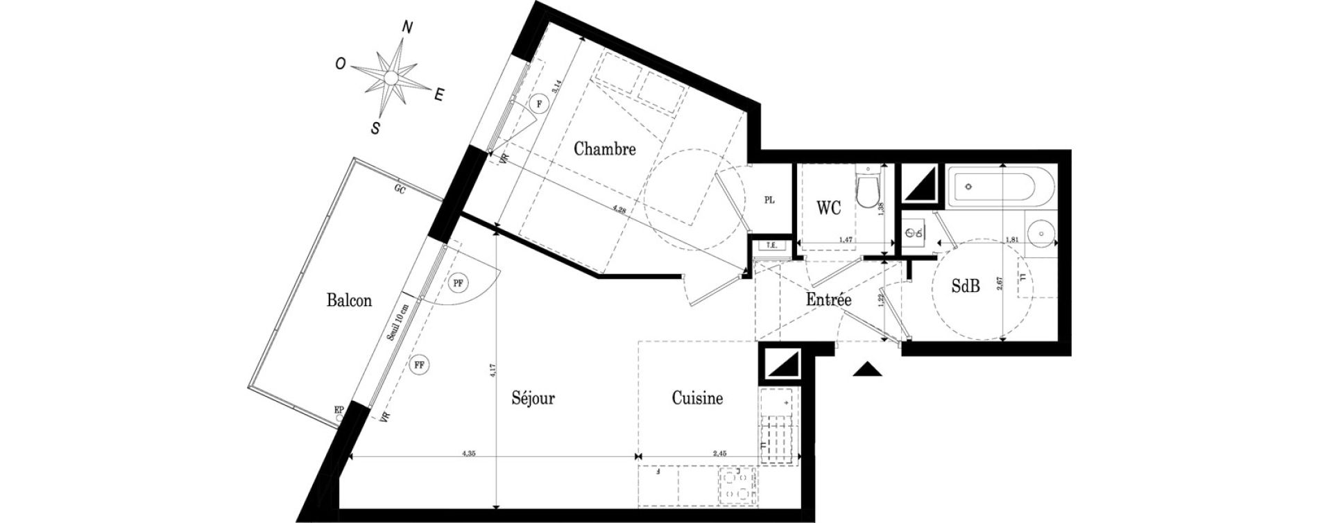 Appartement T2 de 44,51 m2 &agrave; Saint-S&eacute;bastien-Sur-Loire Jaunaie - profondine