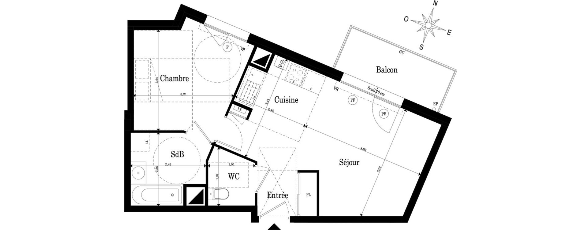 Appartement T2 de 43,62 m2 &agrave; Saint-S&eacute;bastien-Sur-Loire Jaunaie - profondine