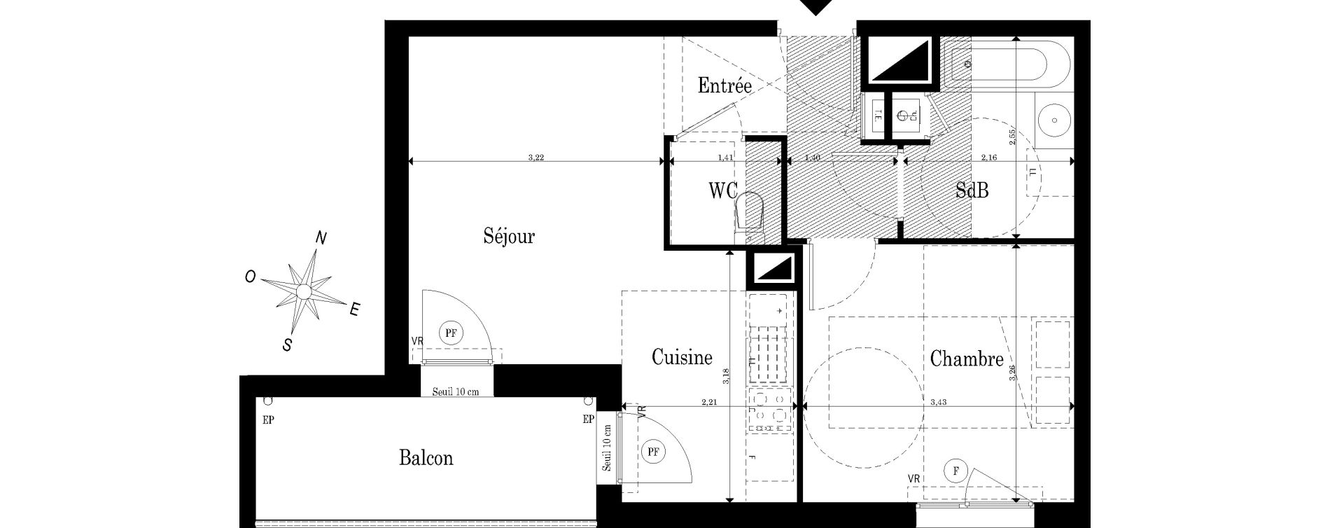 Appartement T2 de 42,40 m2 &agrave; Saint-S&eacute;bastien-Sur-Loire Jaunaie - profondine