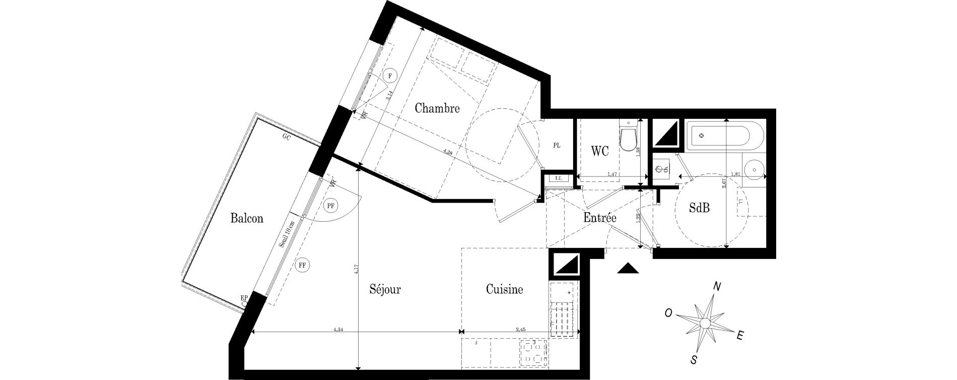 Appartement T2 de 44,53 m2 &agrave; Saint-S&eacute;bastien-Sur-Loire Jaunaie - profondine