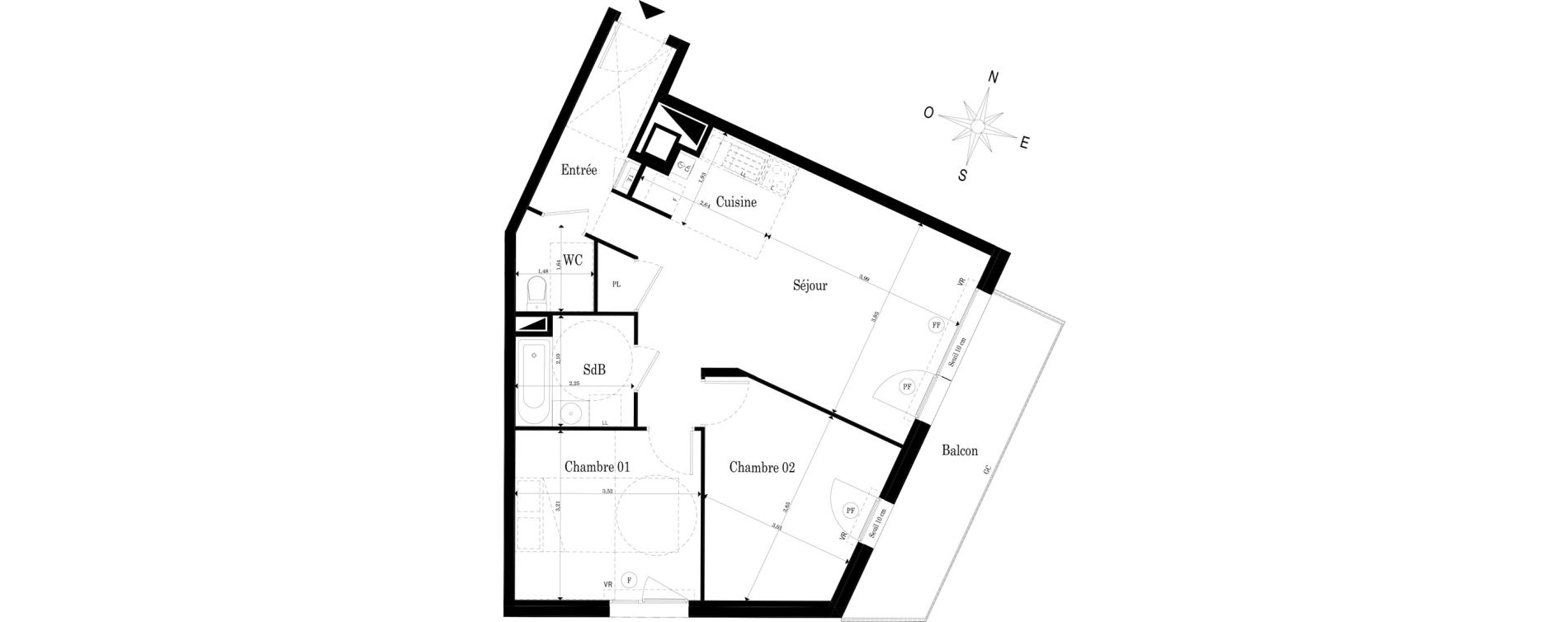 Appartement T3 de 62,75 m2 &agrave; Saint-S&eacute;bastien-Sur-Loire Jaunaie - profondine