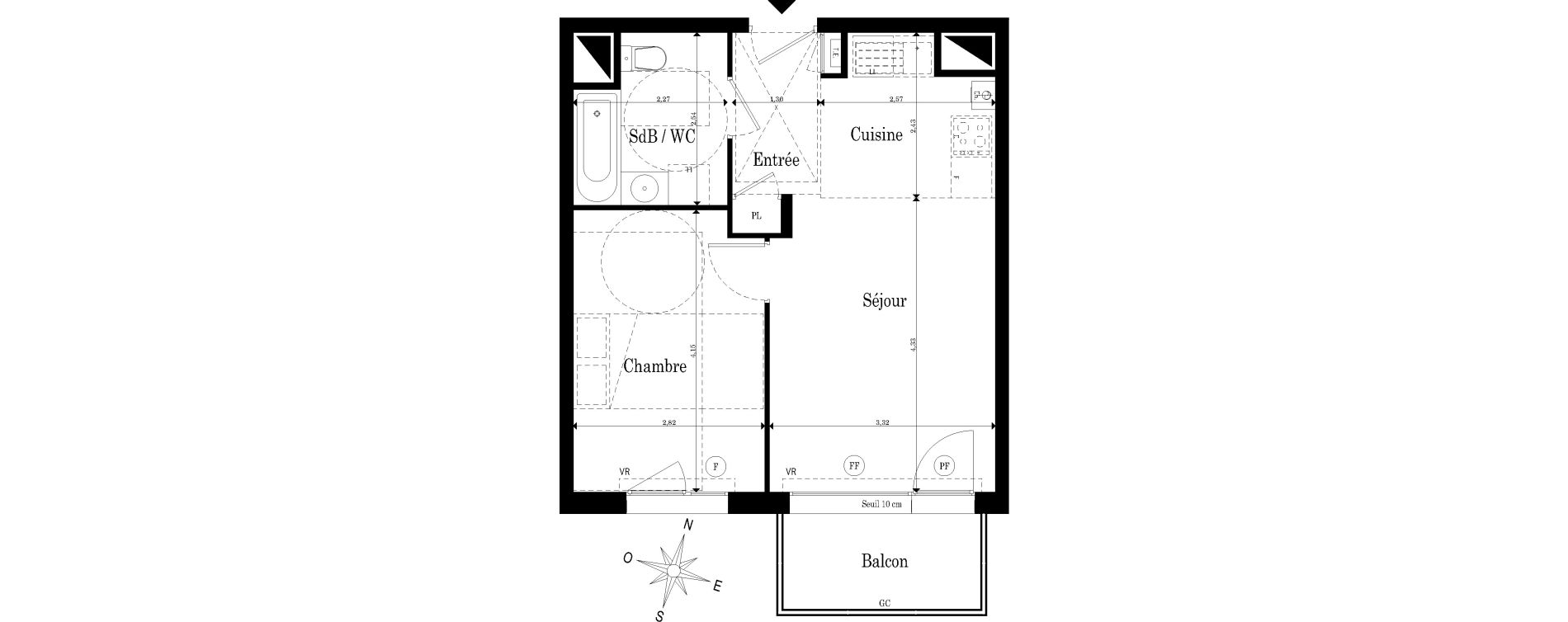 Appartement T2 de 39,71 m2 &agrave; Saint-S&eacute;bastien-Sur-Loire Jaunaie - profondine