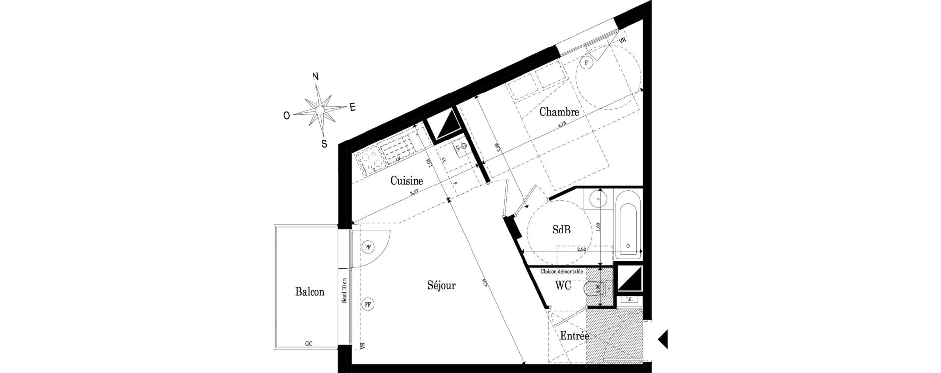 Appartement T2 de 42,33 m2 &agrave; Saint-S&eacute;bastien-Sur-Loire Jaunaie - profondine