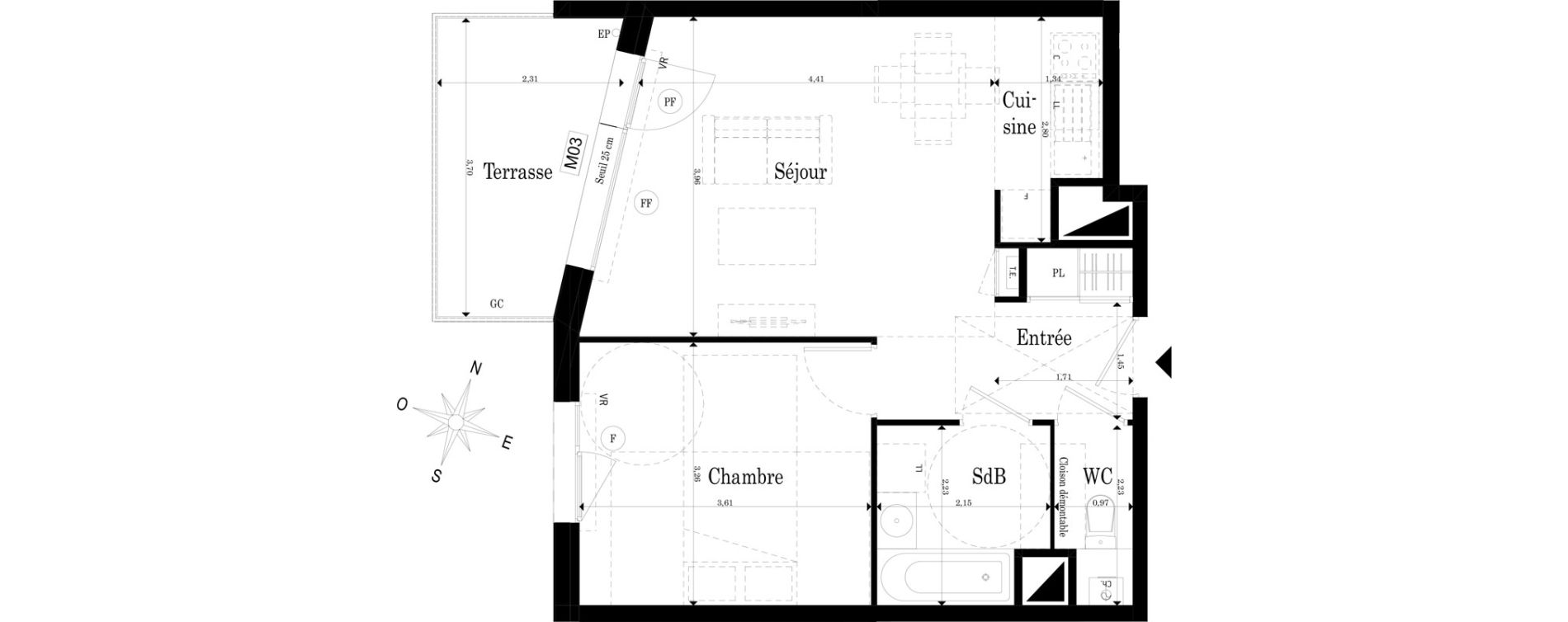 Appartement T2 de 44,24 m2 &agrave; Saint-S&eacute;bastien-Sur-Loire Jaunaie - profondine