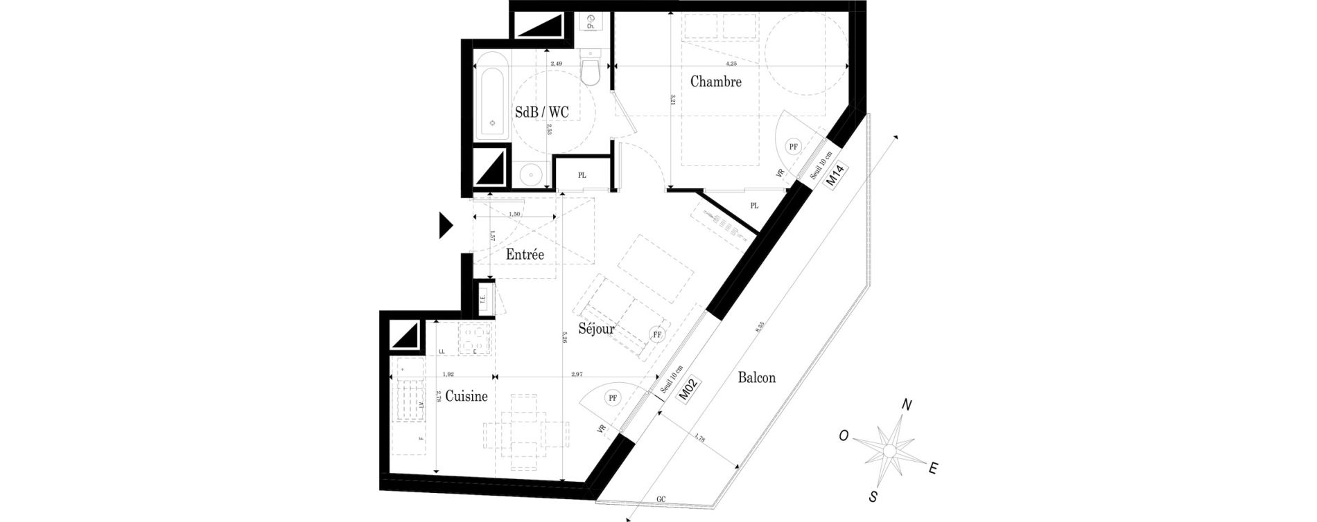 Appartement T2 de 42,15 m2 &agrave; Saint-S&eacute;bastien-Sur-Loire Jaunaie - profondine