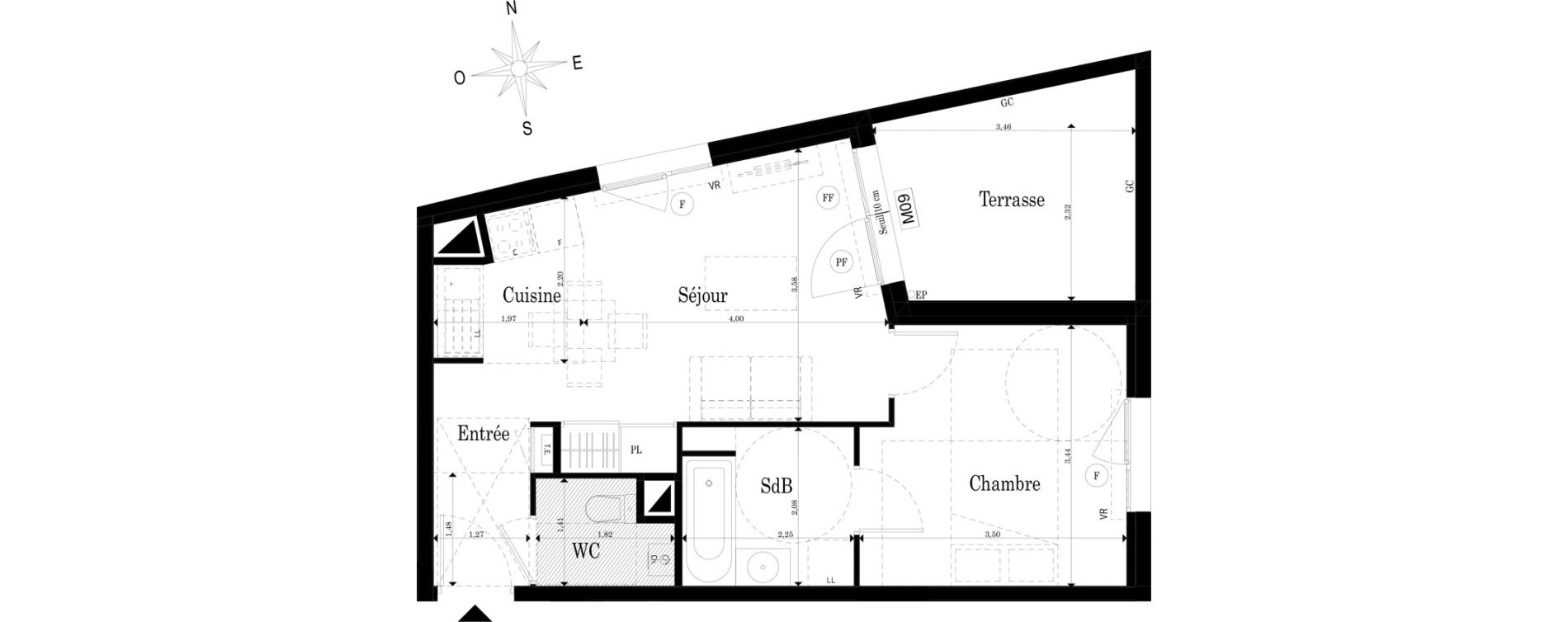 Appartement T2 de 39,89 m2 &agrave; Saint-S&eacute;bastien-Sur-Loire Jaunaie - profondine
