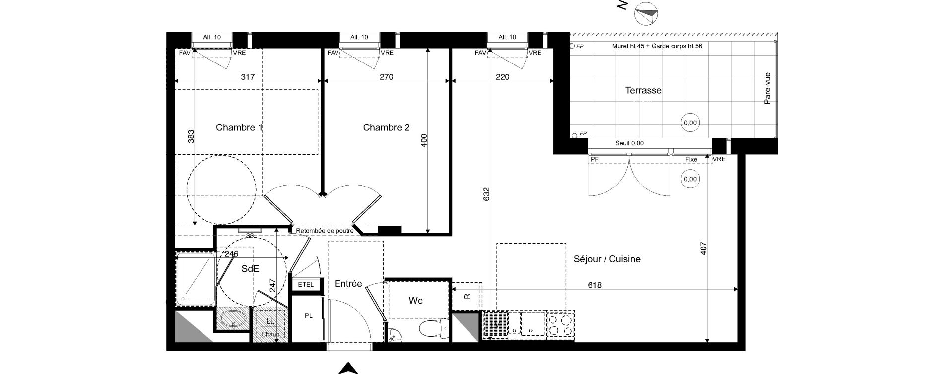 Appartement T3 de 65,37 m2 &agrave; Sautron Centre
